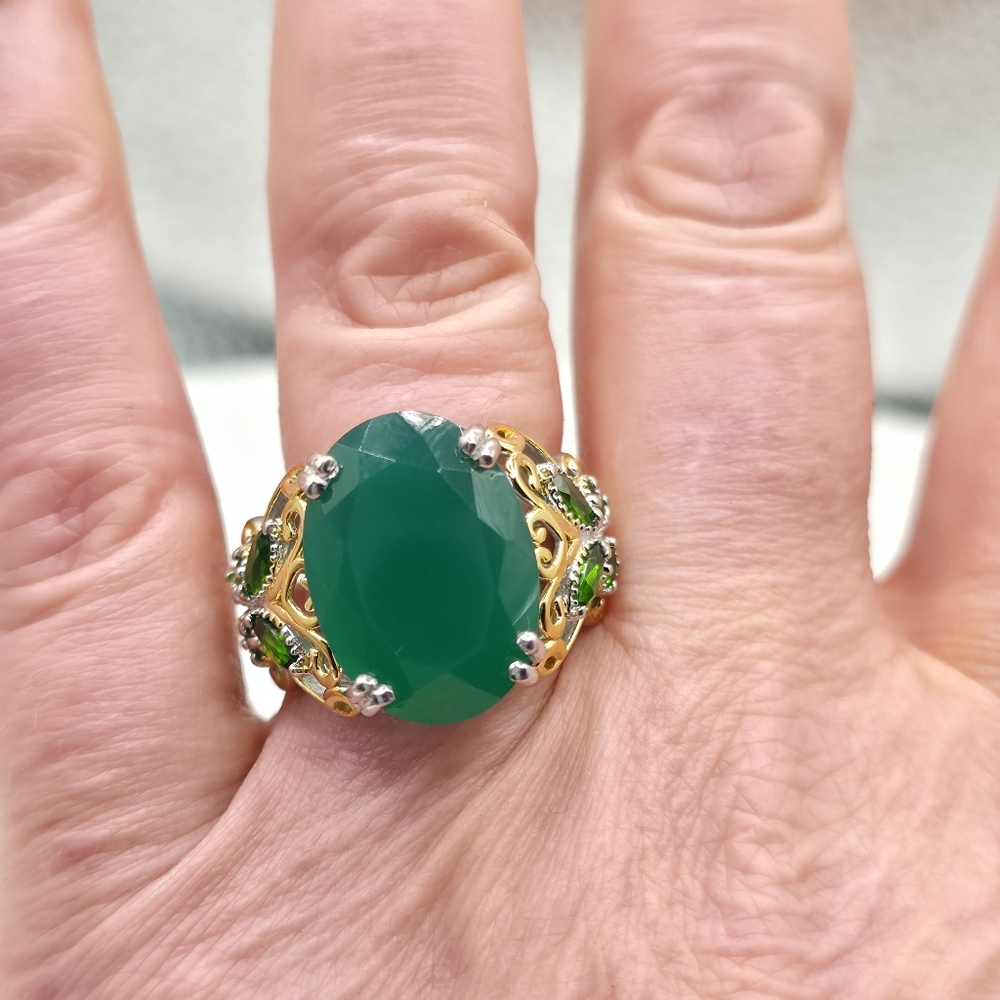 NWOT Genuine Verde Onyx and Chrome Diopside 11.30 ctw Butterfly Ring Size 8 - Picture 6 of 9